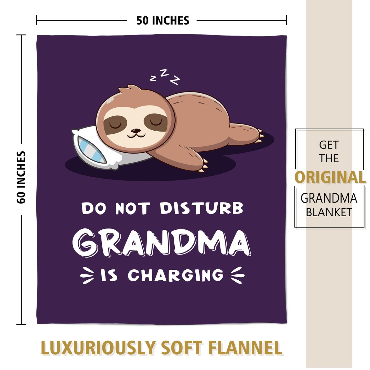 Funny Grandma Birthday Gifts, Grandma is Charging Sloth Blanket 60" x 50", Gift for Grandmas from Grandkids, Grandmas Gifts for Christmas Mothers Day, Super Soft Blanket for Grandmother