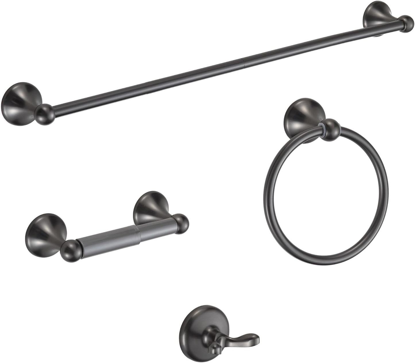 BGL Bathroom Hardware Set Grey Electroplating 4-Piece Bathroom Accessories Set Wall Mounted Adjustable Towel Bar Robe Hook Toilet Paper Holder Towel Ring Glossy Grey