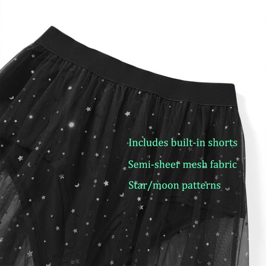 Rave Outfits for Women 2 in 1 Sheer Skirt Festival Clubwear Mesh High Waist Print A Line Maxi Skirt