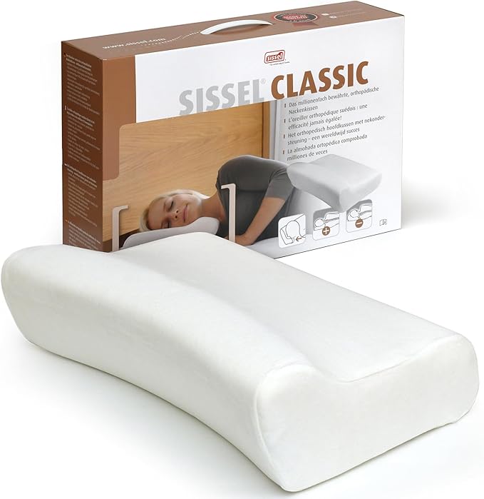 SISSEL Classic Neck Pillow Size L | Unique Incline for Disc & Vertebrae Relief | 5-Year Shape Stability Guarantee | Includes Washable Velour Cover | Dimensions: Approx. 47 x 33 x 14 cm