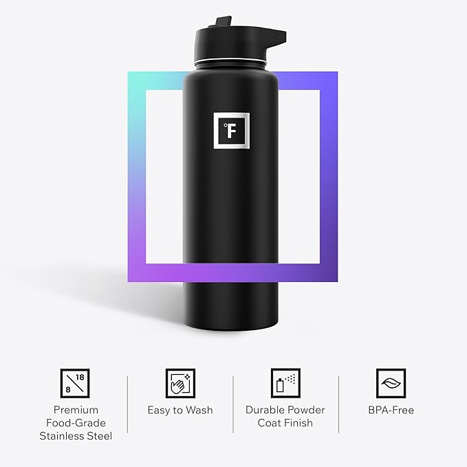IRON °FLASK Camping & Hiking Hydration Flask with Straw, Wide Mouth Insulated Stainless Steel Sports Water Bottle - 40 oz Cotton Candy