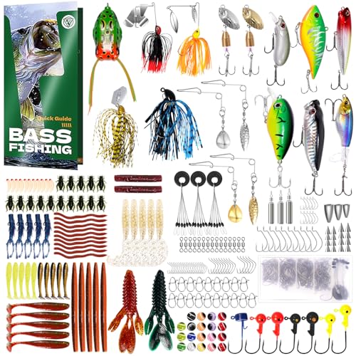 FONMANG 322-Piece Fishing Lures Kit - Buzz Bait/Spinner Baits/Jig/Frog, Fishing Tackle Box with Tackle Included, Soft Bai...
