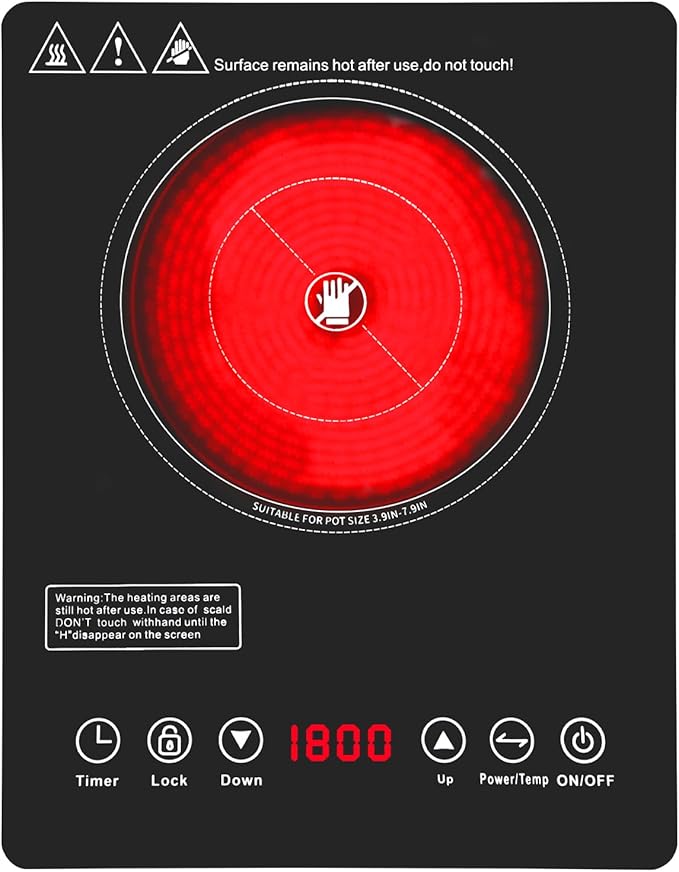 HANKESI Single Burner Electric Cooktop,110V 1800W Electric Stove Top with LED Touch Control,9 Power Levels, 3 hTimer, Safe...
