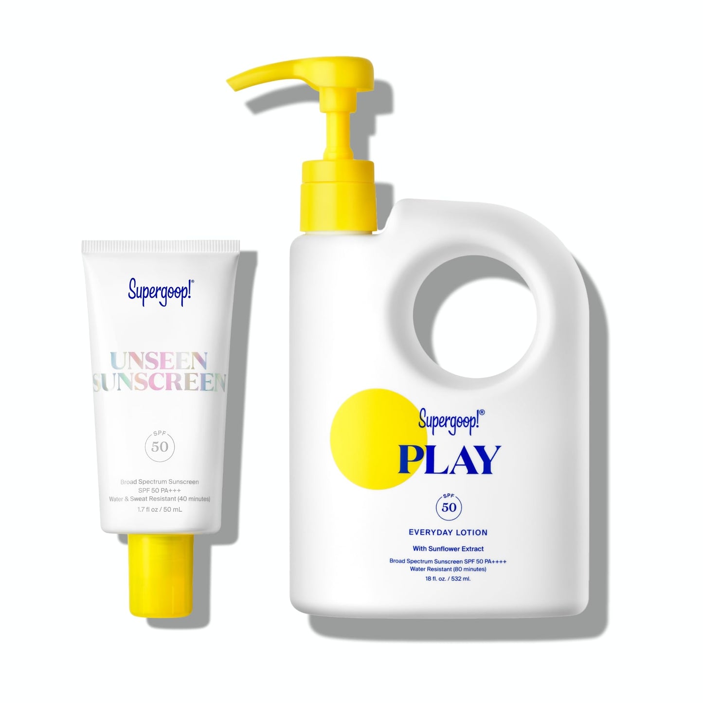 Supergoop! Unseen Sunscreen SPF 50 Invisible Sun Protection for Face (1.7 fl oz) + PLAY Everyday Lotion SPF 50 (18 fl oz) - Broa