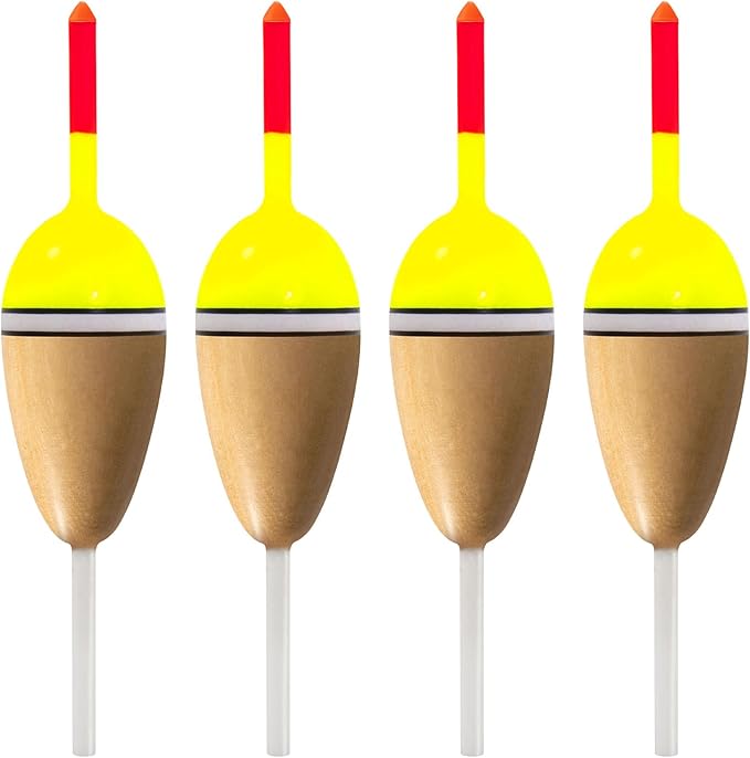 Alwonder 4-Pack Bobbers for Fishing, Buoyant Balsa Wood Body Slip Bobbers Floats, Oval High Sensitive Slip Bobber for Fish...