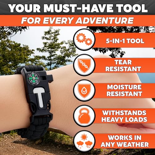 2Pack Survival Paracord Bracelet – 5-in-1 Adjustable Tactical Bracelet for Men with 10 ft Paracord, Flint Fire Starter, Co...