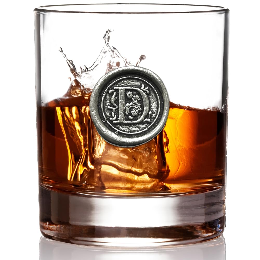 English Pewter Company 11oz Old Fashioned Whiskey Rocks Glass With Monogram Initial - Unique Gifts For Men - Personalized Gifts With Your Choice of Initial (D) MON104