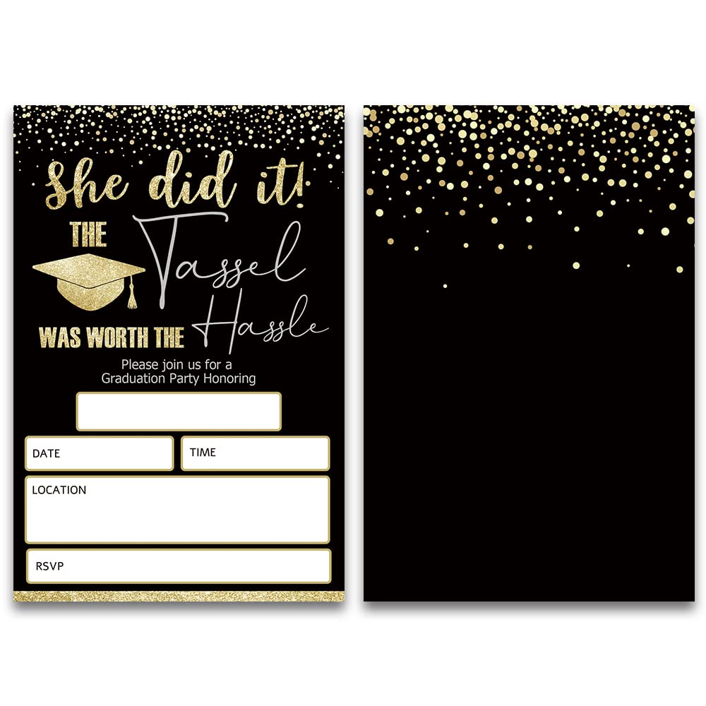 FujLoy 20 Cards with Envelopes, graduation party invitations 2025, 2025 College, High School, University Grad Celebration. (Black 002)