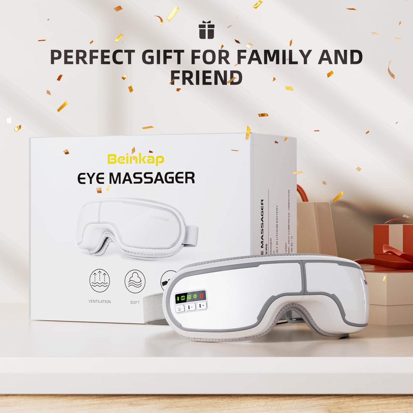 Beinkap Eye Massager with Heat, Music, Compression, Adjustable Sleep Mask Massage Holiday Birthday Gifts for Women Men, Eye Massager for Migraine Reduce Stye Eye, Eye Strain Relief, Improve Sleep