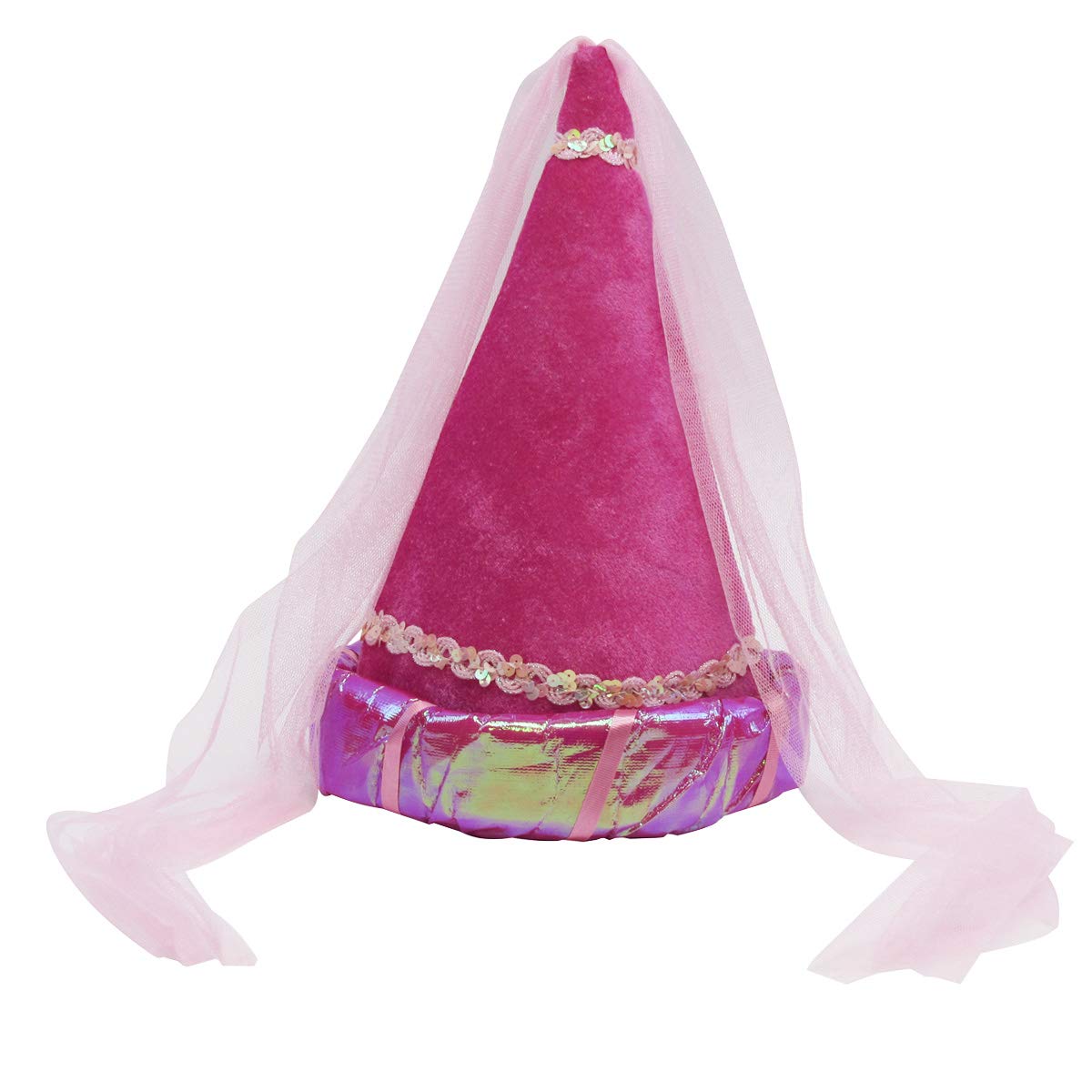 TG,LLC Treasure Gurus Pink Princess Cone Hat Veil Women Girl Plush Fairy Cap Kid's Costume Party Accessory