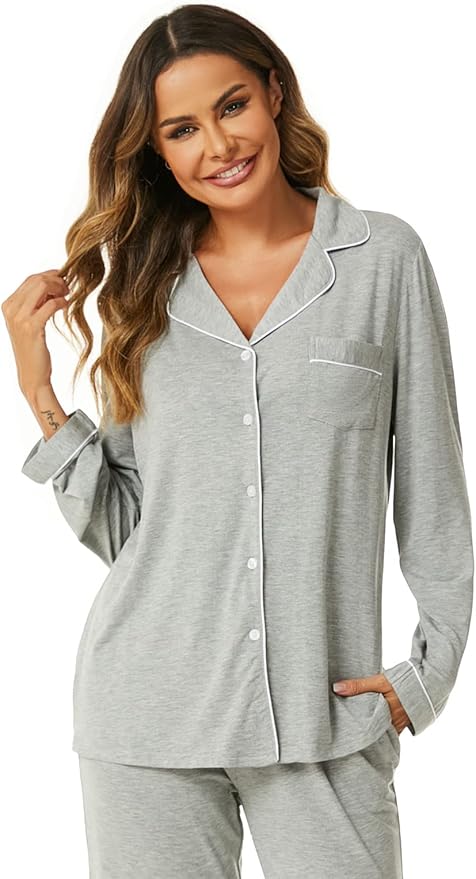 Aamikast Women's Pajama Sets Long Sleeve Button Down Sleepwear Nightwear Soft Pjs Lounge Sets