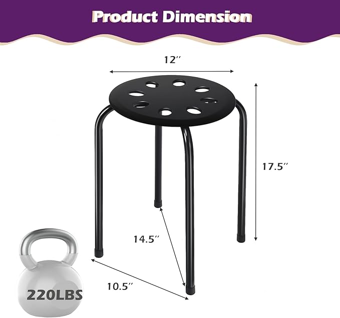 POWERSTONE Stackable Stools Set of 6, 17.5in Portable Stacking Bar Stool Colorful Classroom Stools with Iron Legs Round Nesting Chairs Flexible Seating for Home Office School