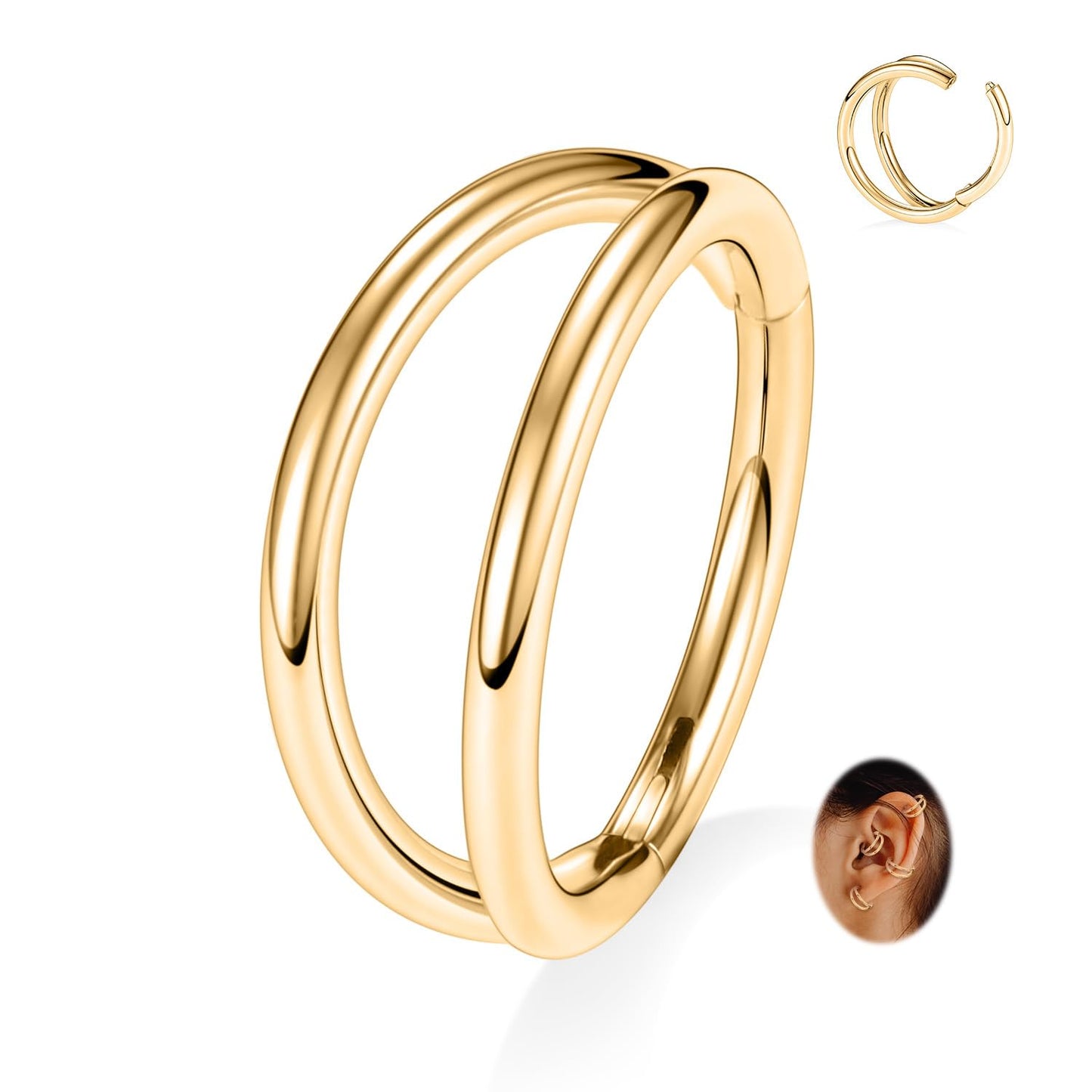 FUNLMO Gold Septum Ring Nose Ring Tragus Helix Conch Rook Daith Piercing Jewelry Double Hoop Nose Ring Cartilage Hoop Earring 31