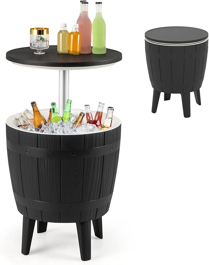 Moccha Outdoor End Table Cooler - 10 Gallon Cooler Side Table with Height Adjustable Tabletop, 3-in-1 Ice Bucket for Beer...