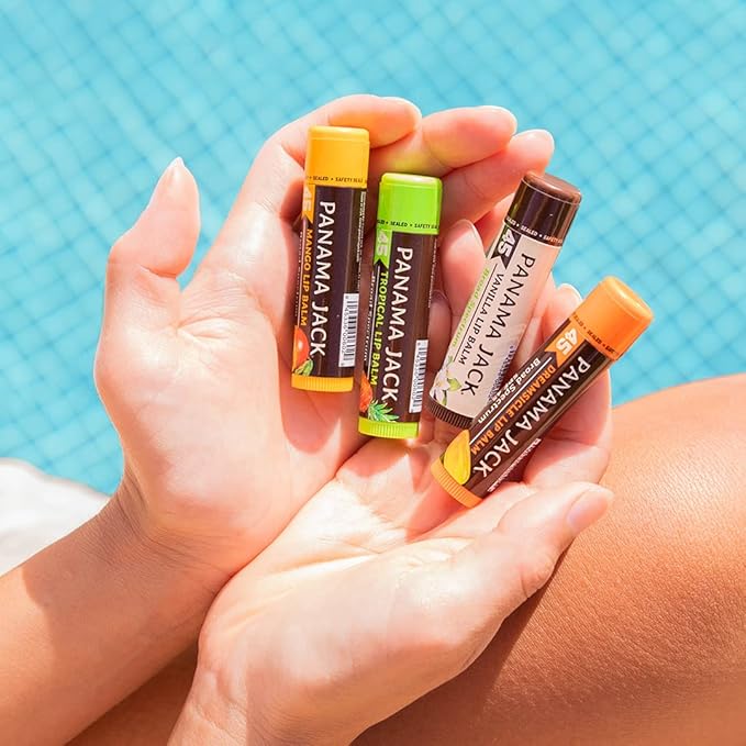 Panama Jack Sunscreen Lip Balm - SPF 45, Broad Spectrum UVA-UVB Sunscreen Protection, Prevents & Soothes Dry, Chapped Lips, Tropical, Pack of 3
