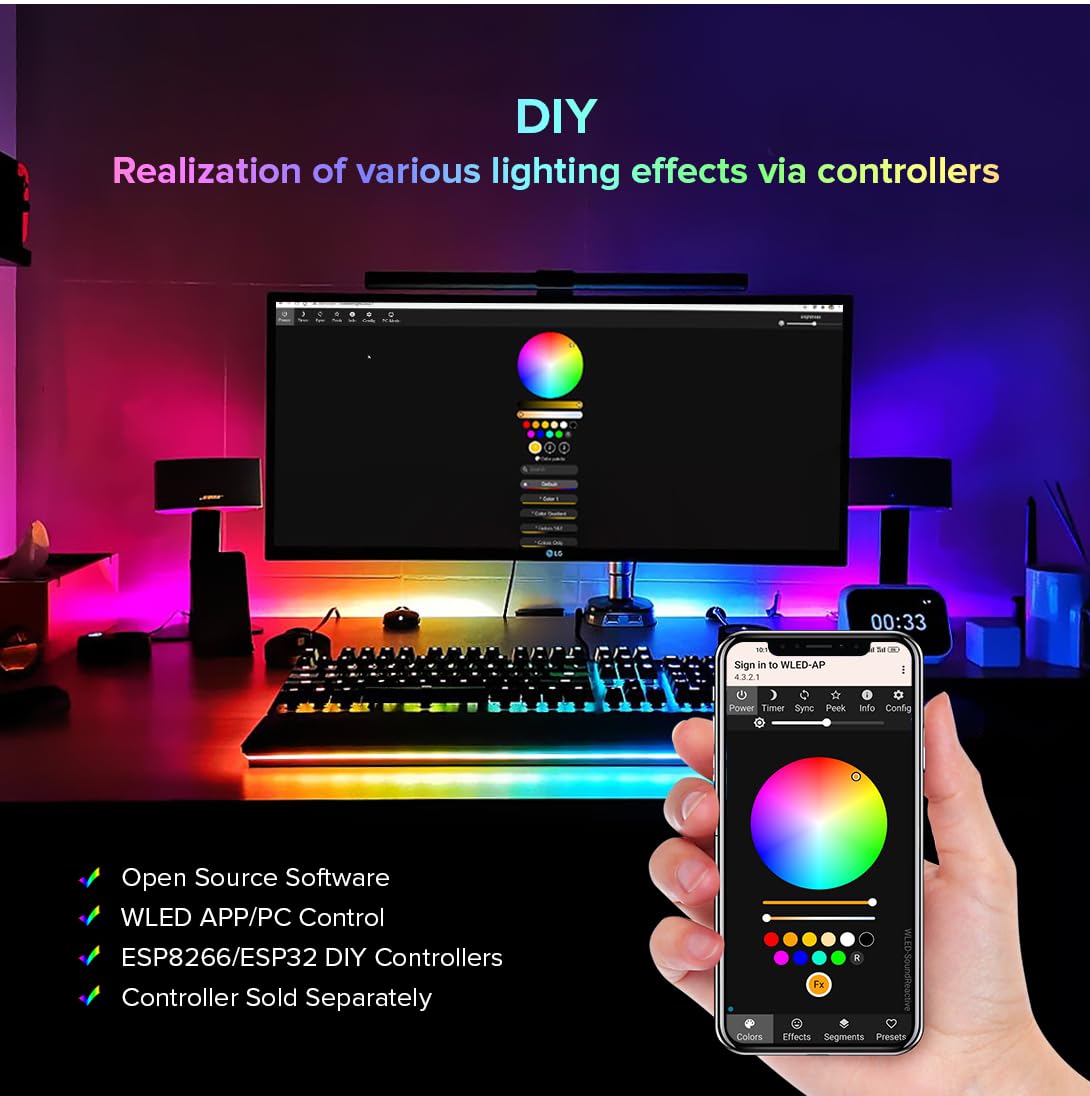 BTF-LIGHTING FCOB COB WS2812B IC RGB LED Strip DC5V 6.5FT Individual Addressable 160Pixel/m 320LEDs 320IC Dream Color IP30 Non-Waterproof High Density Light 0.39in Width(No Adapter or Controller)