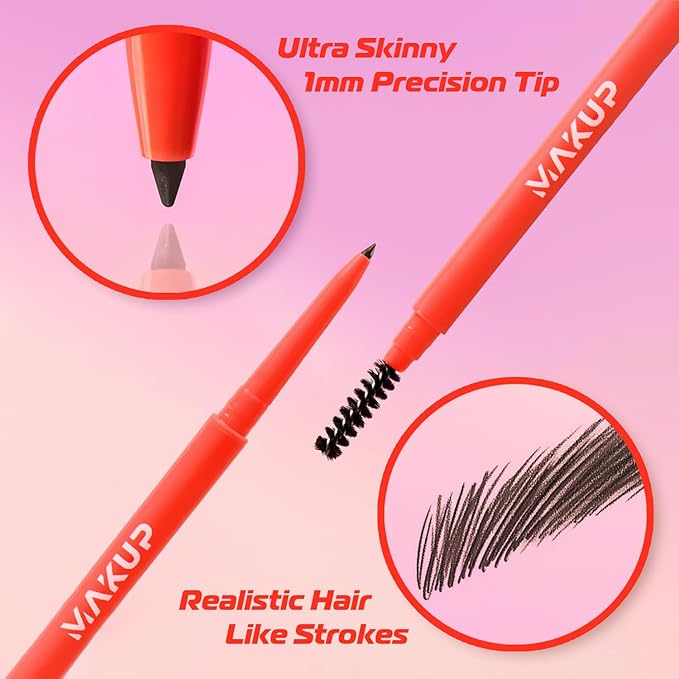 MAKUP Skinny Brow, Ultra Precise Eyebrow Pencil, Creamy, Micro Stroke Pencil Defines to Create Full, Natural Brows Medium Dark Brown (Brunette)