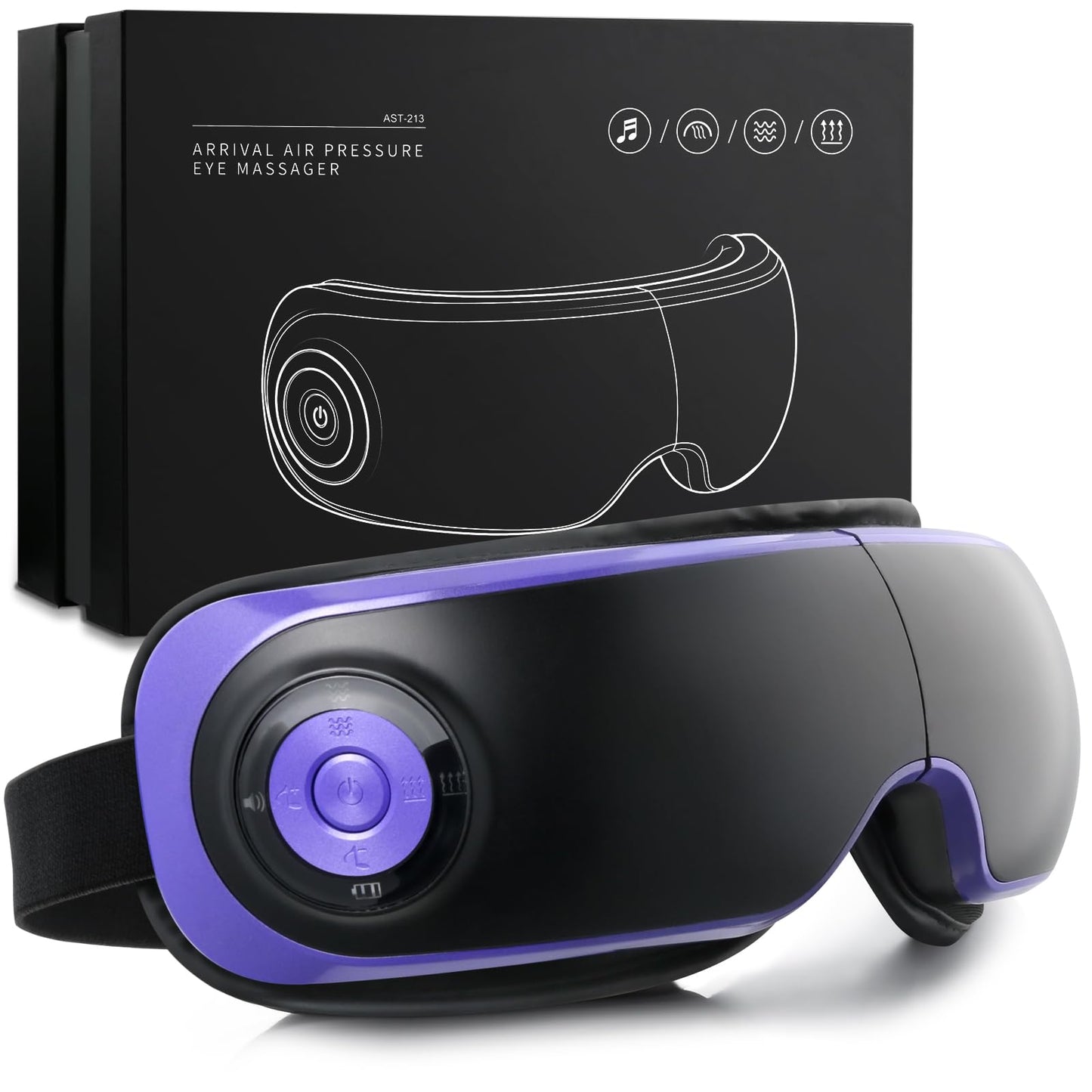 Eye Massager with Heat, Adjustable Bluetooth Music Sleep Mask for Migraine, Dark Circles Relief, Improve Sleep, for Women Men Black Purple