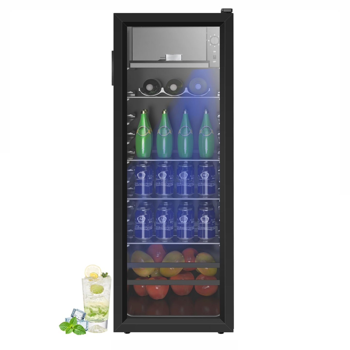 Borcolo Beverage Refrigerator, 180 Can Mini Fridge Glass Door for Soda, Beer or Wine with LED Light, Temperature Control, Compact Mini Bar Adjustable Removable Shelves for Home/Office 4.8 Cu.Ft