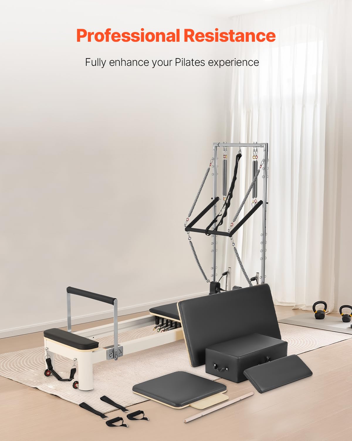 VEVOR Pilates Reformer, Pilates Machine for Home Gym Studio Use, Strength Training Workout Equipment with Dual Resistance, Reformer Box, and Jump Board, for Advanced Users and Beginners, Up to 400 LBS