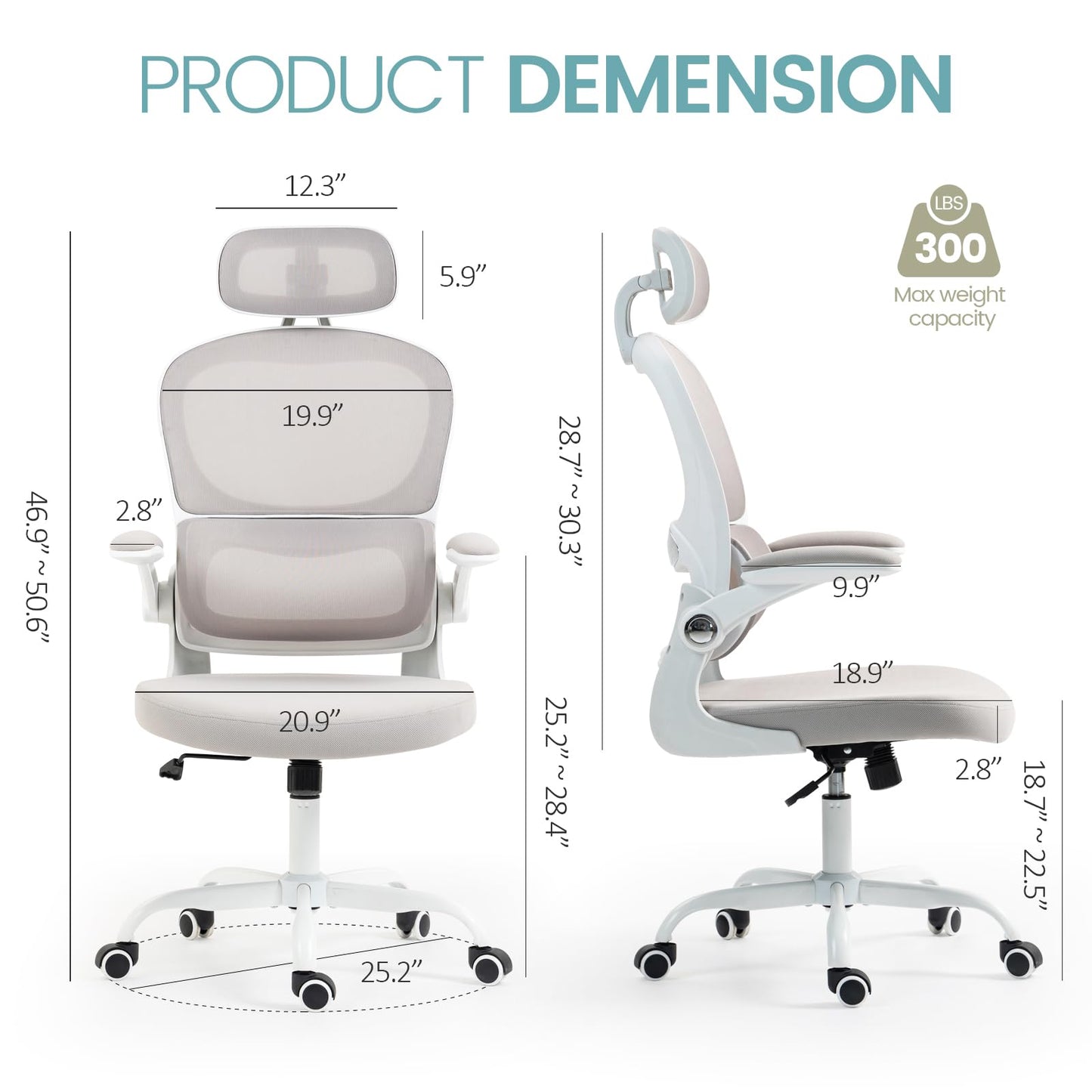 Yilaywain Ergonomic Office Chair, Home Office Desk Chair with Adjustable Headrest, High Back Computer Chair with Armrests and Lumbar Support for Home Office Study Room, Black & Gray (Grey)
