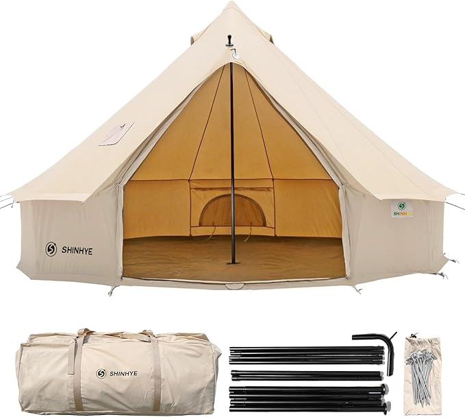 Canvas Bell Tent Yurt Tent 4 Seasons for Camping 100% Cotton Glamping Tents with Stove Jack, Family Camping Outdoor Huntin...