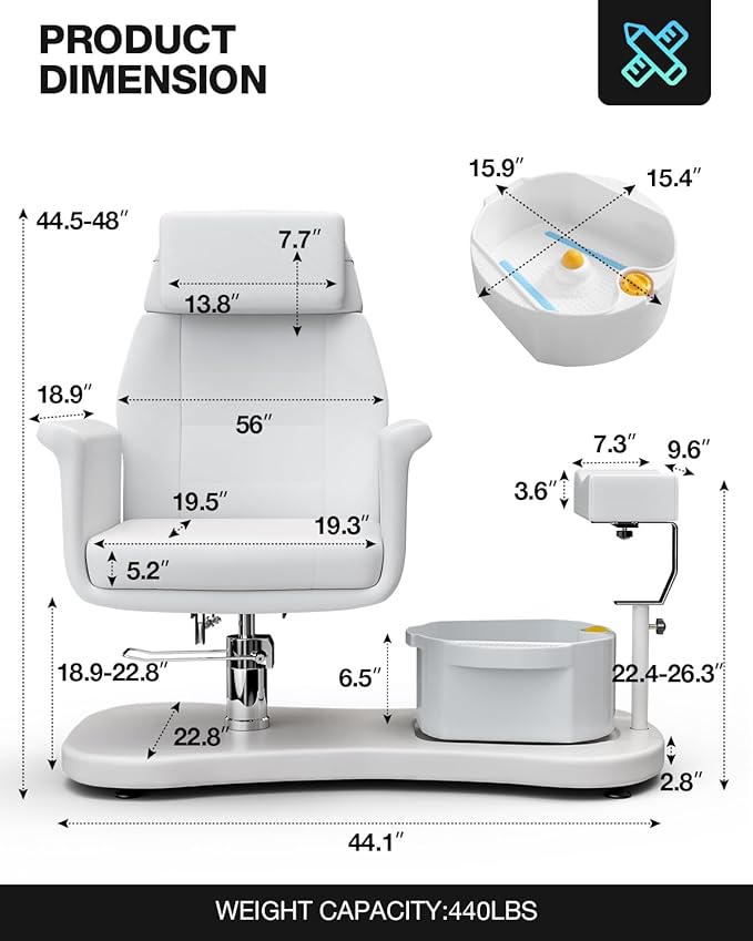 VARONXE Pedicure Chair for Nail Tech No Plumbing, Portable Pedicure Station for Foot Spa w/Pedicure Stand and Massage Foot Bath, Professional Gel Jelly Pedicure Chairs, White