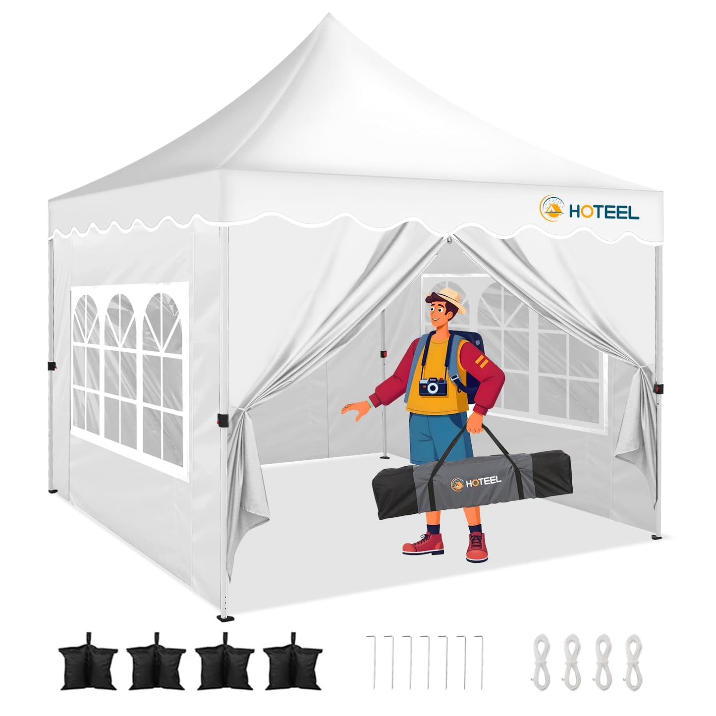 HOTEEL 10×10 Pop Up Canopy with 4 Sidewalls, UV 50+ and Waterproof Canopy Tent 10×10, Thickened Frame, Large Space Easy Pop Up Canopy, Outdoor Canopy for Weddings, Beaches, Parties, Patio (White)