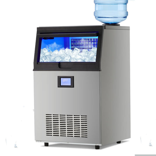 Garvee Commercial Ice Machine, 100 LBS/24h Ice Maker with 2 Water Inlet Modes, 50Pcs/Cycle, 33 LBS Storage Bin, Ice Machine for Home Bar, Coffee Shop, Business