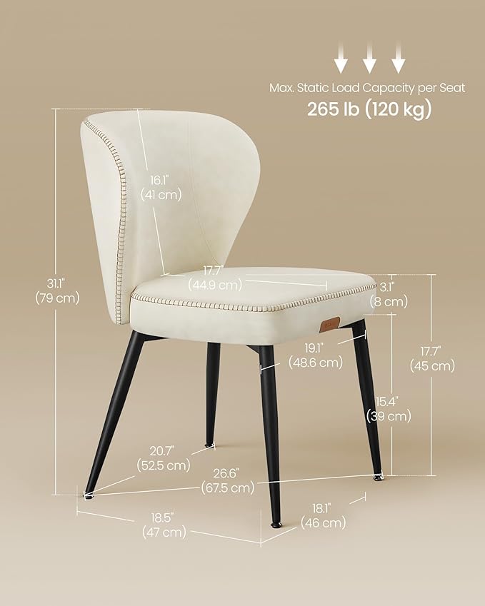 VASAGLE EKHO Collection - Dining Chairs Set of 4, Upholstered Kitchen Chairs, Comfortable Seat, Synthetic Leather with Stitching, Mid-Century Modern, Easy Assembly, Living Room Lounge, Cream White