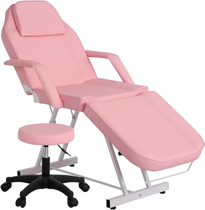 Multipurpose 3-Section Spa Massage Table with Hydraulic Stool, 73-inch Adjustable Tattoo Chair Esthetician Lash Bed with Removable Headrest, Salon Chair Facial Bed for Beauty Barber Massage Equipment