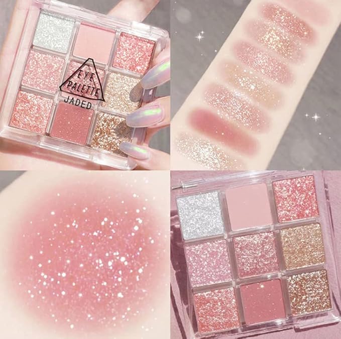 Kayswang 9 colors glitter eyeshadow palette makeup palette matte high pigment color cream texture natural eye shadow powder eye shadow palette in autumn and winter long lasting and waterproof (pink)