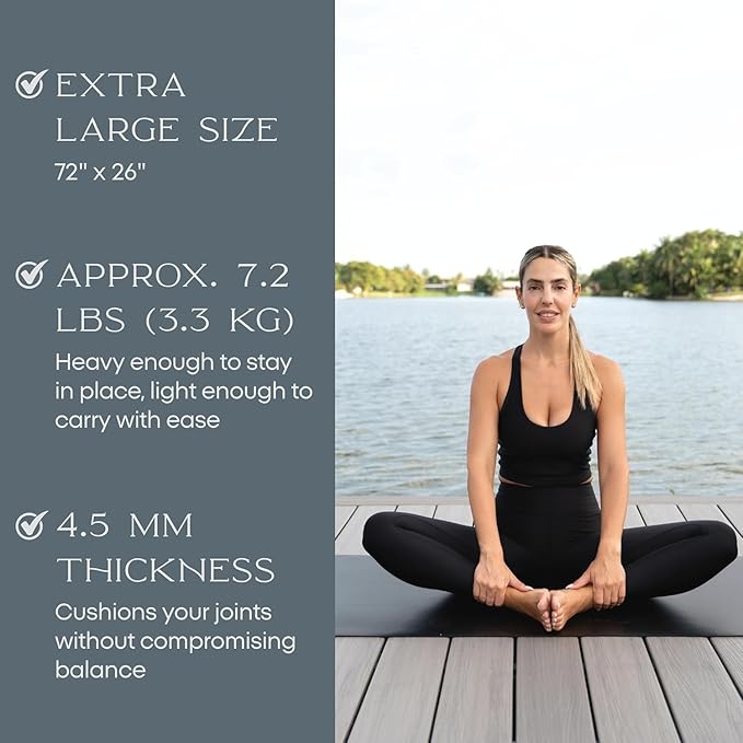 FFLLOOWW Body & Soul Non-Slip Yoga Mat, 4.5mm Natural Rubber Exercise Mat with Carry Strap – Anti-Sweat, Eco-Friendly Mat for Yoga, Pilates, Home Workouts