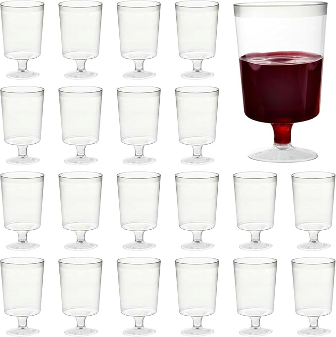 MATANA 50 pc Mini Clear Plastic Wine Glasses with Stem for Parties (5oz) - 4 Inch Plastic Wine Cups, Wine Goblets Perfect ...