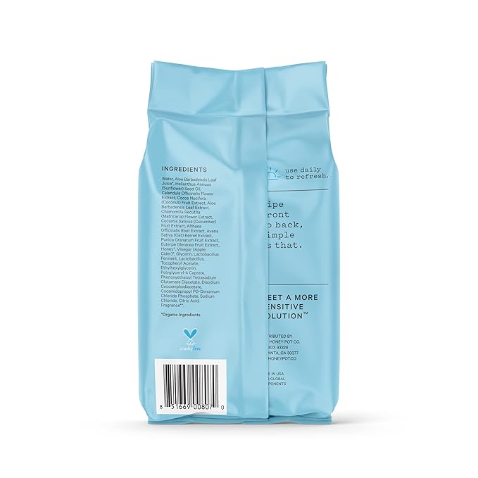 The Honey Pot Company - Feminine Wipes - Daily PH Balancing, Fragrance & Sulfate Free Wipes for Intimate Parts, Body, or Face - Hygiene Products - Sensitive 30 ct