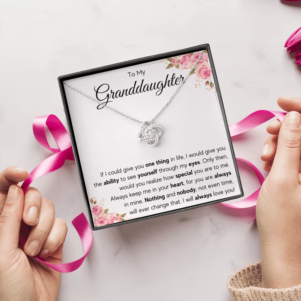 Granddaughter Necklace Gifts From Grandma Grandmother or Grandpa Grandfather To My Granddaughter Graduation Birthday Pendant Jewelry with Message Card and Gift Box (Standard Box, My Eyes Knot)