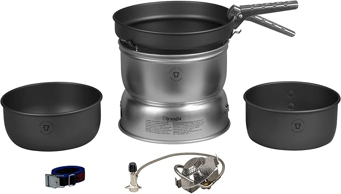 Trangia - 25-7 Ultralight Hard Anodized Camping Cookset With Gas Burner | Includes: Gas Stove, 2 HA Pots, HA Frypan, Upper...