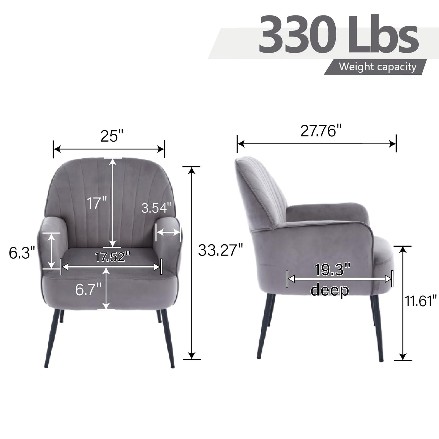 E-Motie Velvet Accent Chair, Modern Upholstered Living Room Chairs, Luxury Single Sofa Armchair, Comfy Barrel Chairs for Bedroom, Waiting Room, Office and Cafe, Grey