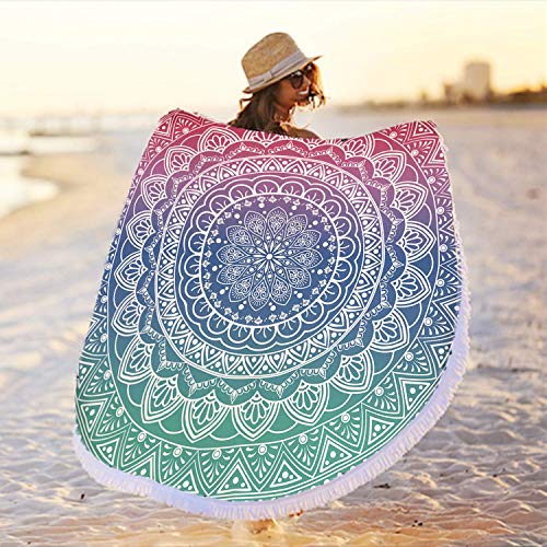 Oversize Round Mandala Beach Towel Blanket, Circle Microfiber Bohemian Boho Quick Dry Super Water Absorbent Towel, Hippy G...