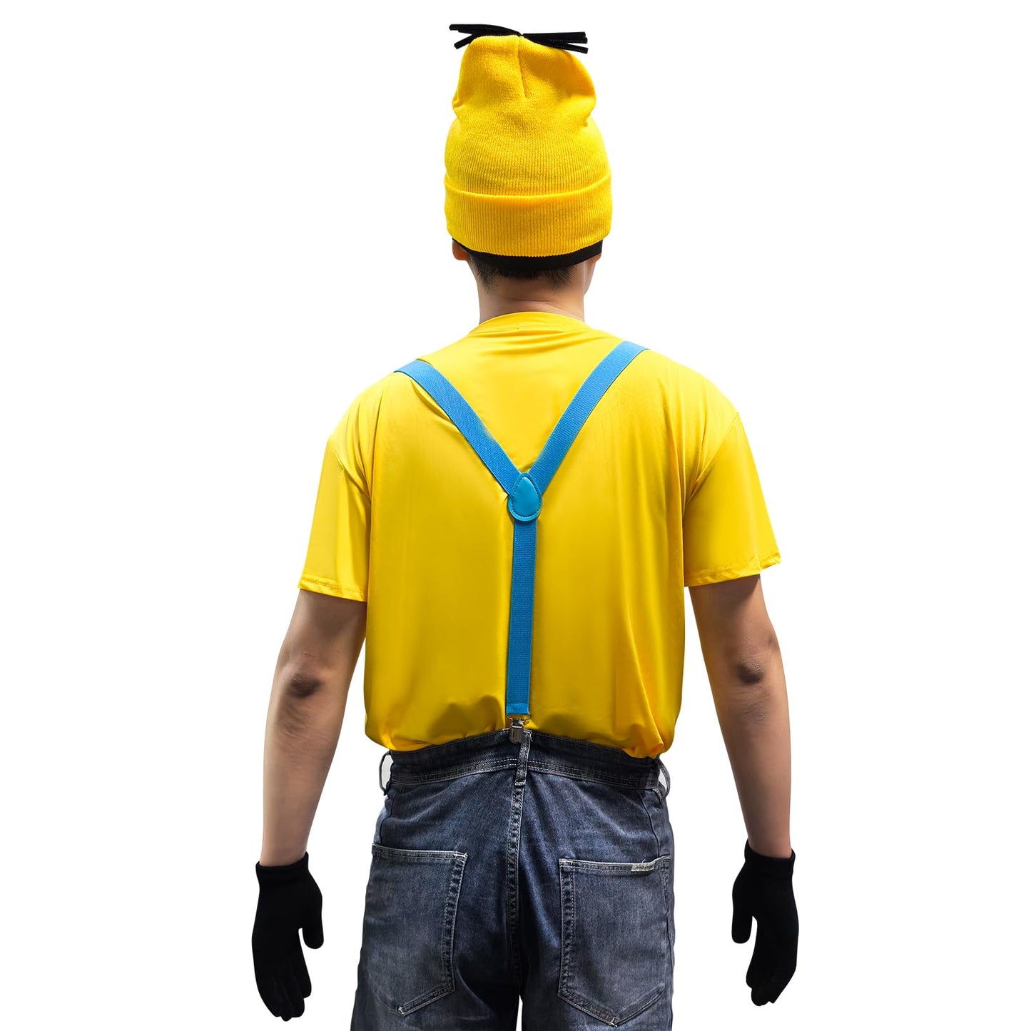 ATAMET 5 Pcs Halloween Costume Accessories Adults-T-shirt/Yellow Beanie hat/Goggles/Gloves/Suspenders Dress Up for Halloween (Yellow, XX-Large)