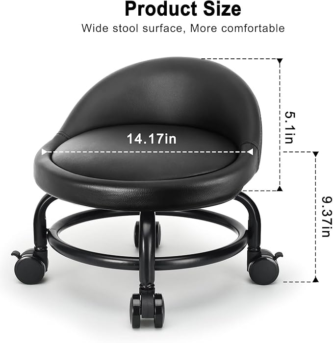 LWADALN Rolling Stool with Backrest Low Height Rolling Stools, Low Roller Stool Chair, Roller Seats for Home, Office, Garage, Shop, Library