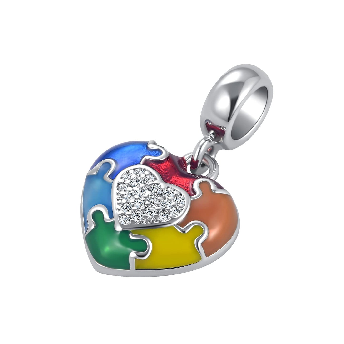 DWJSu Puzzle Piece Autism Awareness Enamel ASD Heart Bead Charms Compatible with Pandora Charm Bracelet Necklace for Women