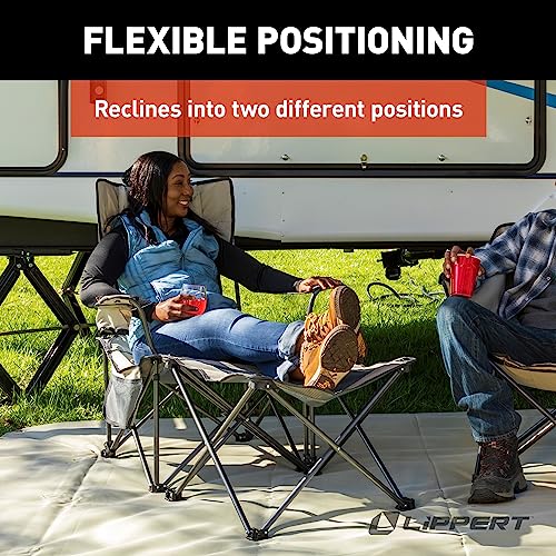 Lippert Sun Soaker Two-Position Vented Reclining Camping Chair with Footrest, 600D Polyester Fabric, Mesh Back/Seat, Padde...
