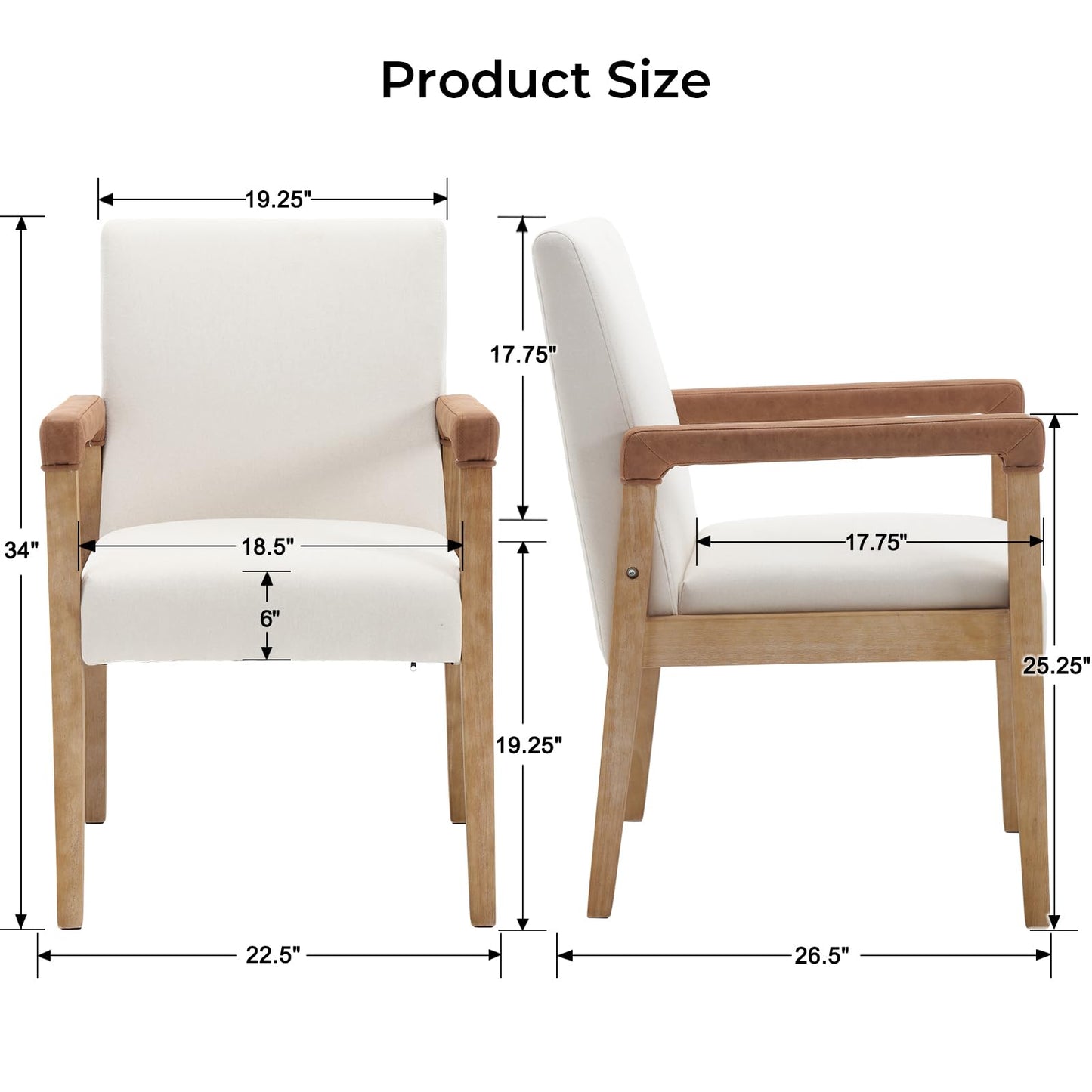 LZAREAL Mid Century Modern Dining Chairs Set of 4 Fabric Upholstered Living Room Side Chair, Kitchen Arm Chair with Solid Wood Legs for Home Restaurant, Linen White