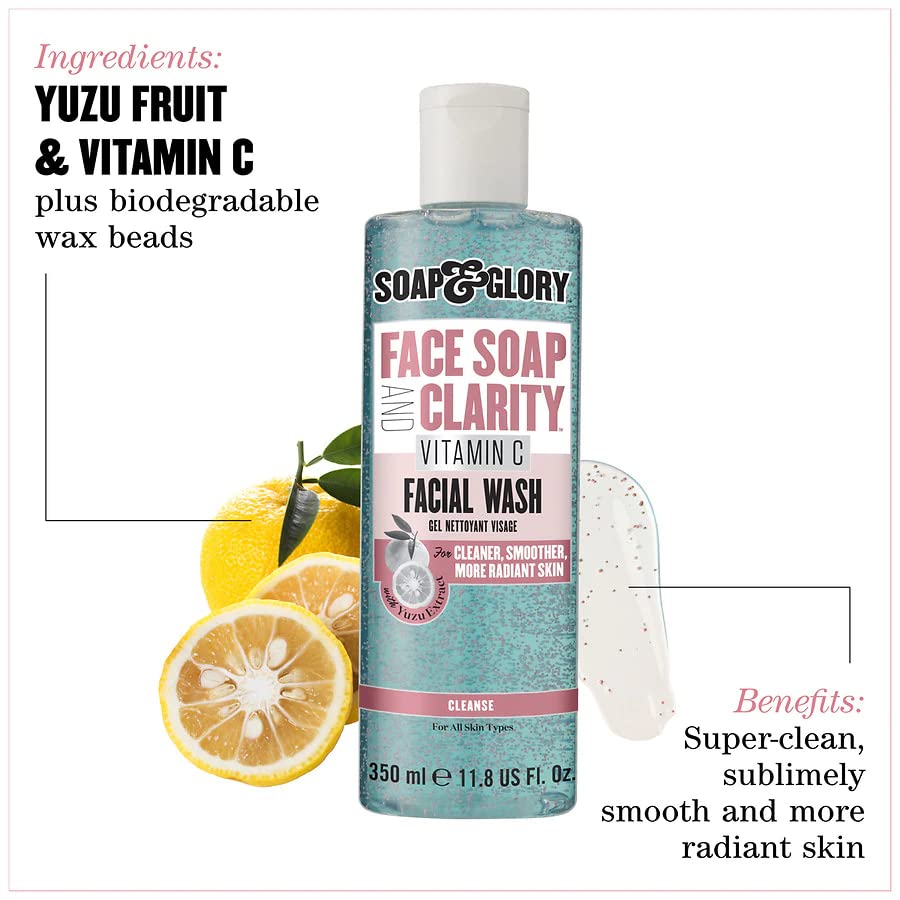 Soap & Glory Face Soap and Clarity Vitamin C Face Wash - 3-in-1 Exfoliating & Hydrating Facial Cleanser - Gently Removes Makeup