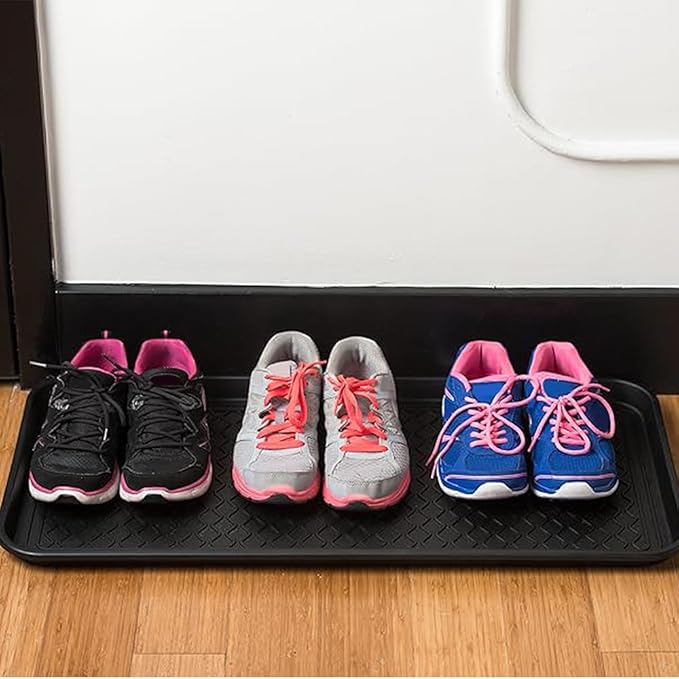 Finorder Multi-Purpose Boot Trays, Set of 2 Black All Weather Heavy Duty Shoe Trays, Pet Feeding Mat, Use for Indoor and Outdoor, 30" x 15" x 1.2"