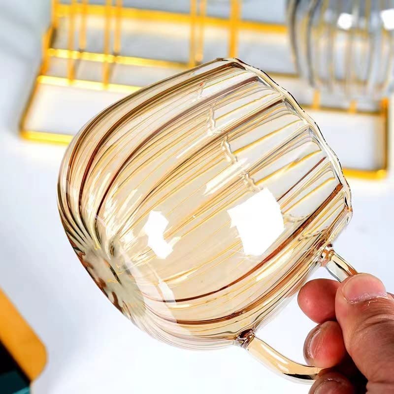 RYUHYF Glass Mug, Coffee Cup, Suitable for Tea, Juice, Milk and Drinks, Pumpkin Cup, 350ml, Set of 1（Amber）