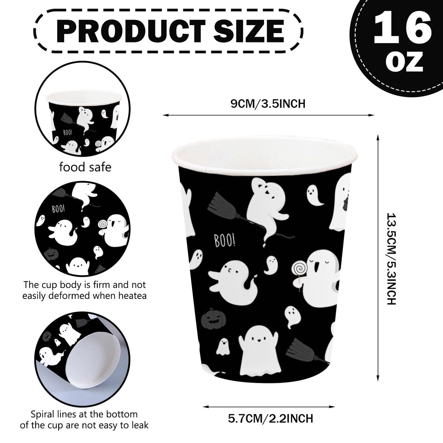 AIBIIN 50 PCS Halloween Party Paper Cups 16 oz Black White Ghost Coffee Cups Cute Halloween Disposable Cold Hot Chocolate Paper Coffee Cup Decorations Boo Ghost Table Party Supplies Decorations