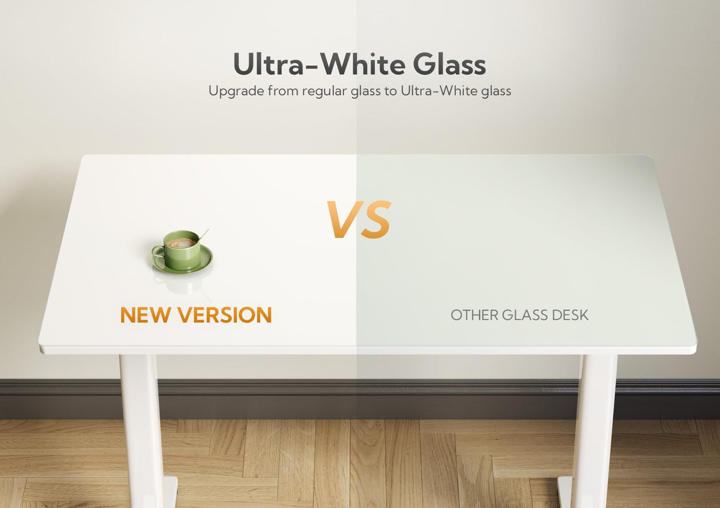 INNOVAR Glass Standing Desk, 48x24 Inch White Standing Desk Adjustable Height Electric Stand Up Quick Install for Computer Desks, Super White