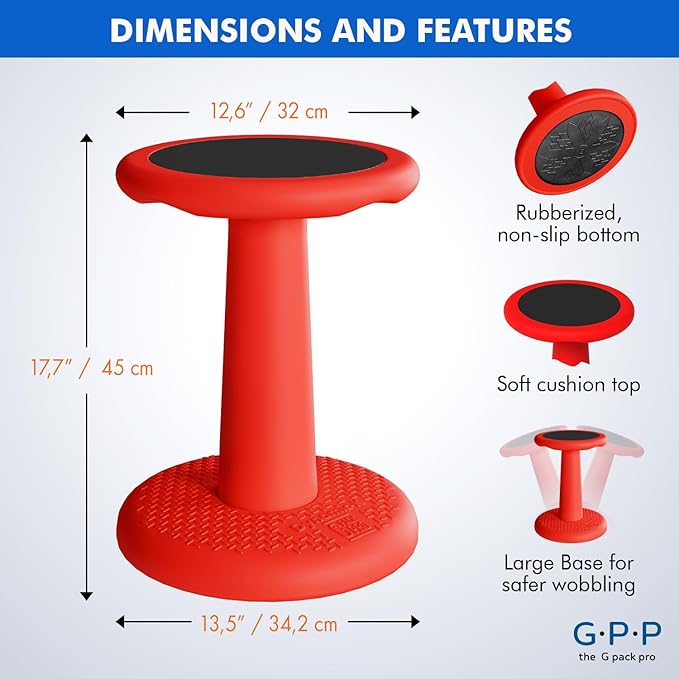 Gpack-pro Kids Wobble Stool – Improves Focus Attention – Non-Slip Base - Wiggle Chair Active Flexible Seating for Preschool Kindergarten Elementary School 17.7-Inch High (Black)